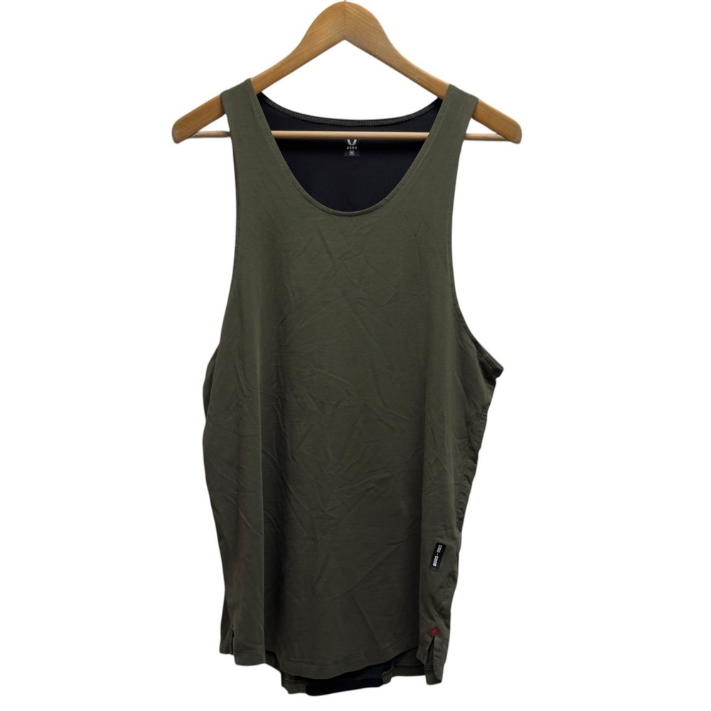 ASRV Mens Medium Green/Black Performance Athletic Vented Scoop Tank Top DSG-0808